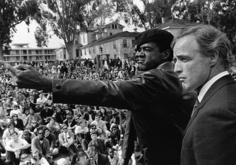 Bobby Seale Marlon Brando at Bobby Hutton Memorial Rally 0468 by Jeff Blankfort web